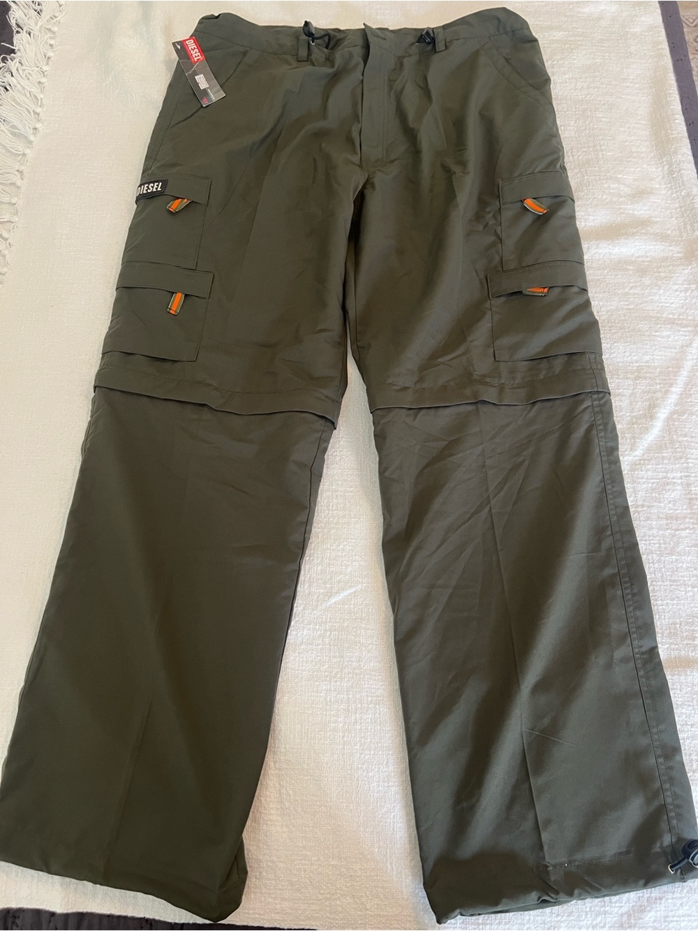 Diesel Y2K Cargo Parachute Rave Convertible 2-in-1 pants Sz 38 in Olive Green